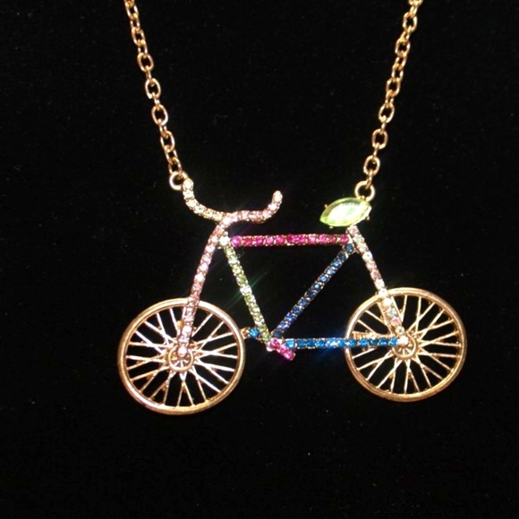 Bicycle Rhinestone Gold Tone Pendant - Picture 2 of 11